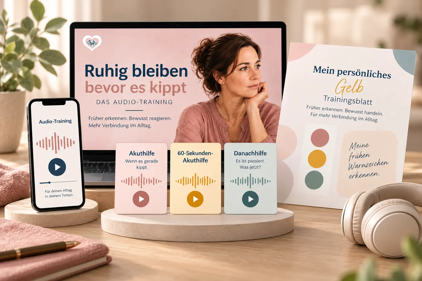 Ruhig bleiben, bevor es kippt: Audio-Training mit Trainingsblatt und drei praktischen Audiohilfen